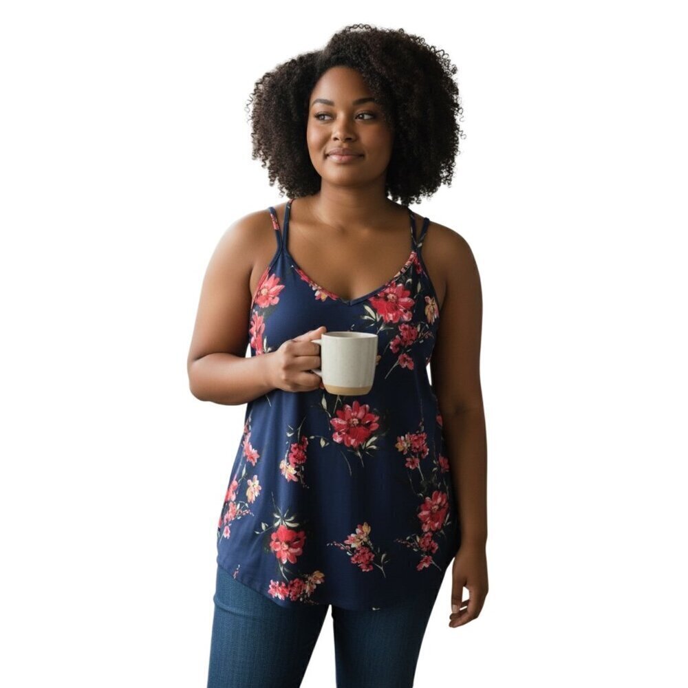 Papermoon Basima Back Detail Knit Top~Size 3X~Navy Floral Stitch Fix Tank~L3 04